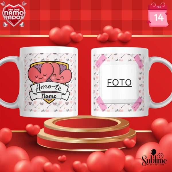 Caneca Com Foto e Nome personalizável: Amo-te Com corações