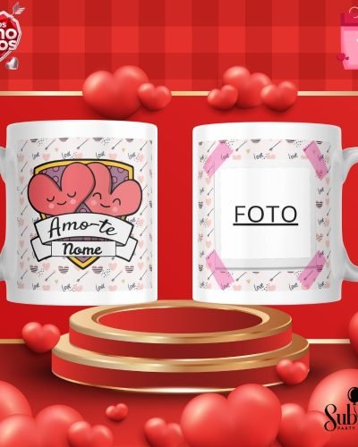 Caneca Com Foto e Nome personalizável: Amo-te Com corações